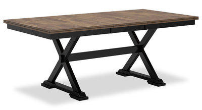 Raven Dining Table, 60-78"W Self-Storing Butterfly Leaf Extension - Two-Tone Black & Brown | Table de salle à manger Raven de 60 po à 78 po (L) avec rallonge papillon se rangeant sous la table - deux teintes, noir et brun