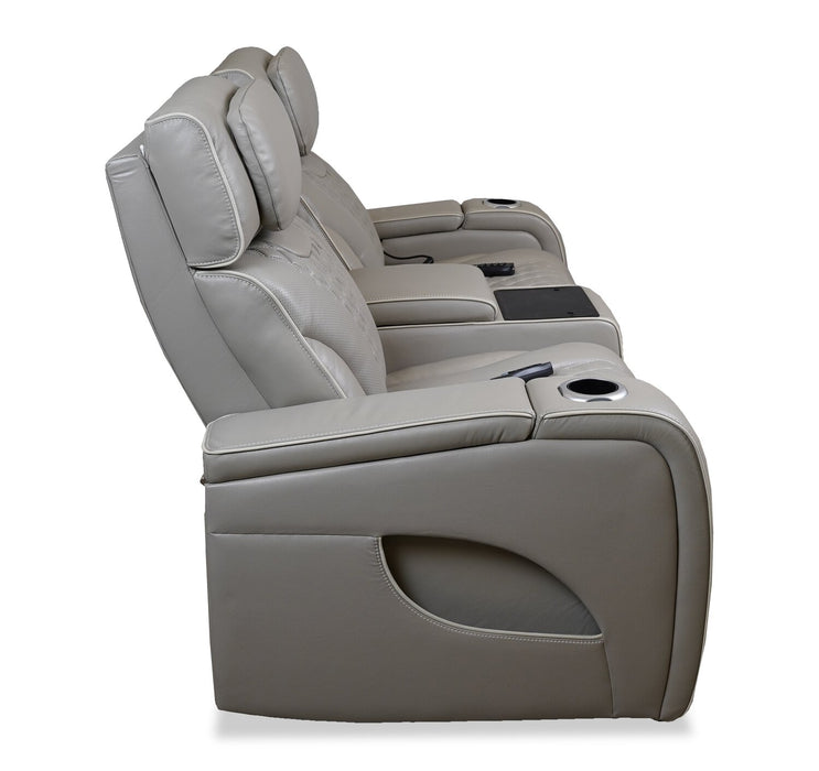 Elite 74\" Genuine Leather Massage Power Reclining Loveseat with Immersive Audio and Power Headrests - Putty