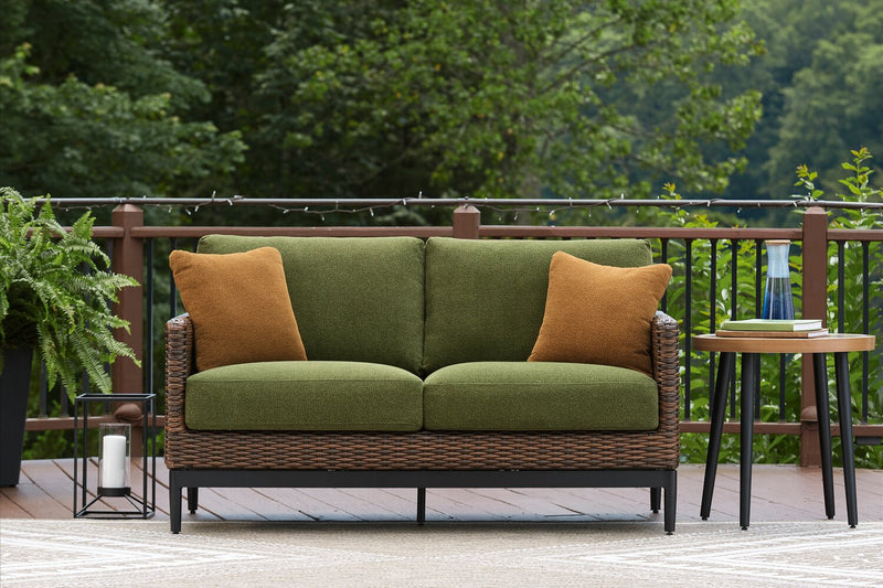 Tofino Outdoor Patio Loveseat - Resin Wicker, UV & Weather Resistant - Green/Brown/Black