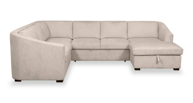 Envy 5-Piece Right-Facing Chenille Fabric Sleeper Sectional with Storage Chaise - Almond Beige