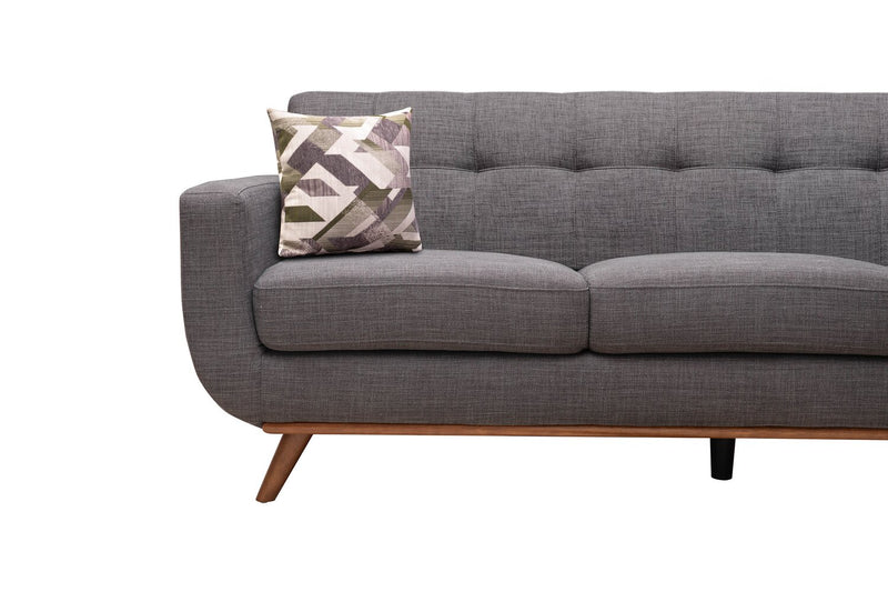 Kort & Co. Freeman 88\" Linen-Look Fabric Sofa with Wood Base and Tufted Back Cushions - Charcoal Grey