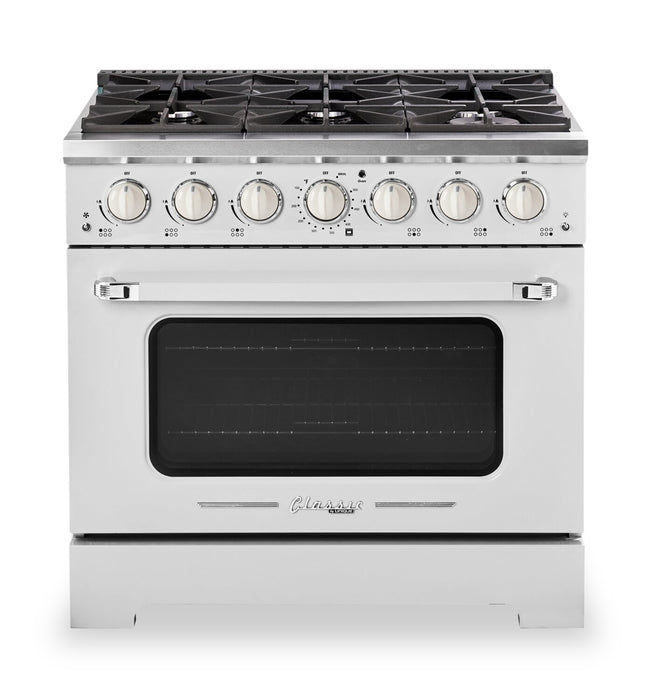 Classic Retro by Unique 36\" 5.2 Cu. Ft. 6-Burner Gas Range with Convection - Marshmallow White - UGP-36CR W