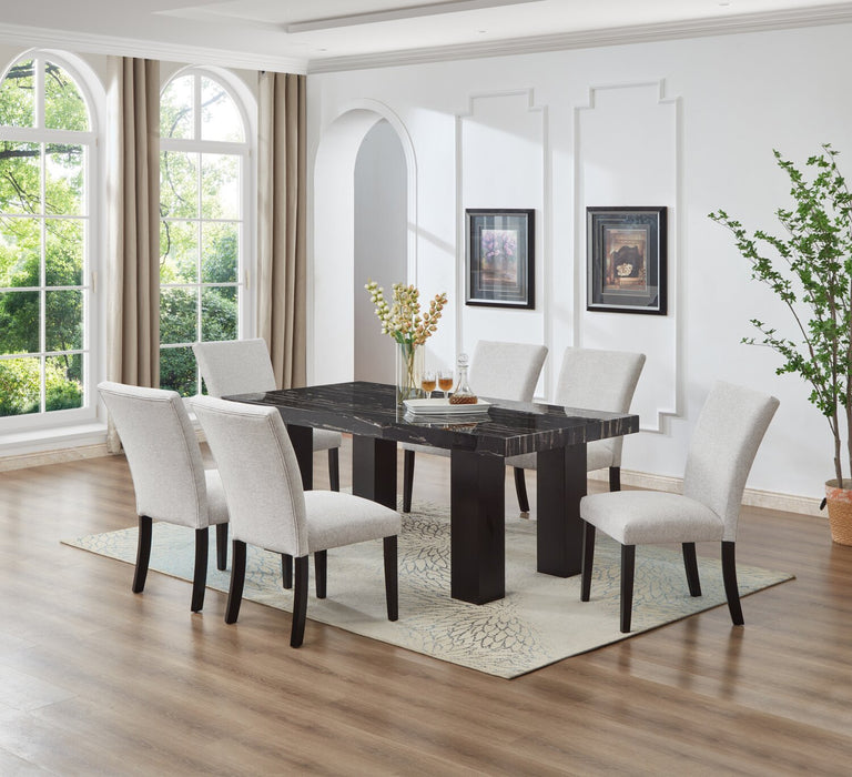 Burk 5pc Dining Set with Table & 4 Chairs, Resin Marble-Look Top, 72\"W - Black/White