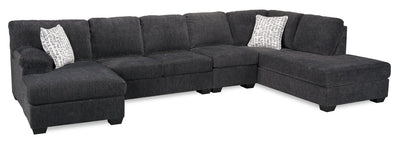 Made in Canada Morgan 3-Piece Right-Facing Chenille Fabric Wrap Sectional with Accent Pillows - Grey | Sofa sectionnel en U de droite Morgan 3 pièces fabriqué au Canada en tissu de chenille avec coussins décoratifs - gris