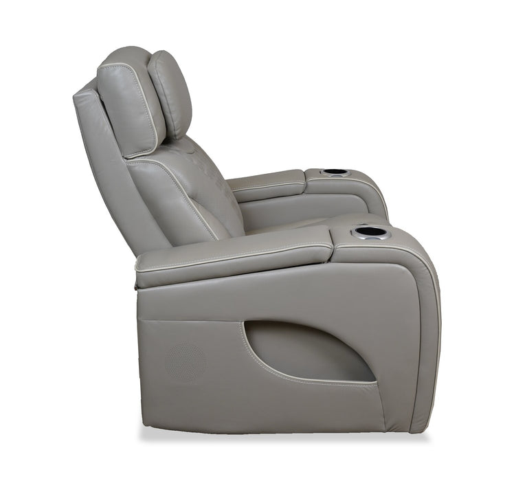 Elite 38\" Genuine Leather Massage Power Reclining Chair with Immersive Audio and Power Headrest - Putty