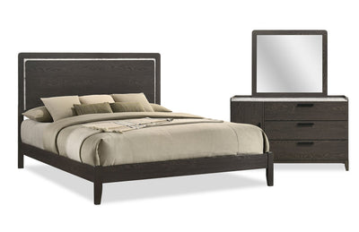 Sable 5pc Bedroom Set with Bed, Dresser & Mirror, Dark Grey - King Size | Ensemble de chambre à coucher Sable gris foncé 5 pièces avec lit, commode et miroir - format très grand lit