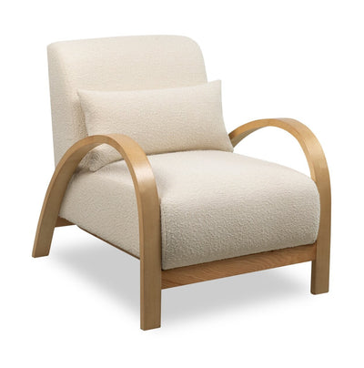 Loft 27.55" Boucle Fabric Accent Chair with Accent Pillow and Wood Armrests and Legs - White | Fauteuil d’appoint Loft de 27,55 po en tissu bouclé avec coussin décoratif, accoudoirs et pattes en bois - blanc