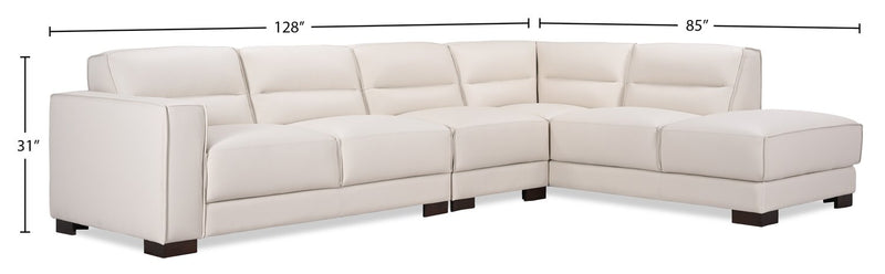 Citadel 3-Piece Right-Facing Top-Grain Genuine Leather Sectional with Wood Legs - Frost White