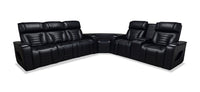 Zen 3-Piece Leather-Look Fabric Power Reclining Sectional with Massage, Drop-Down Console and Refrigerator - Black