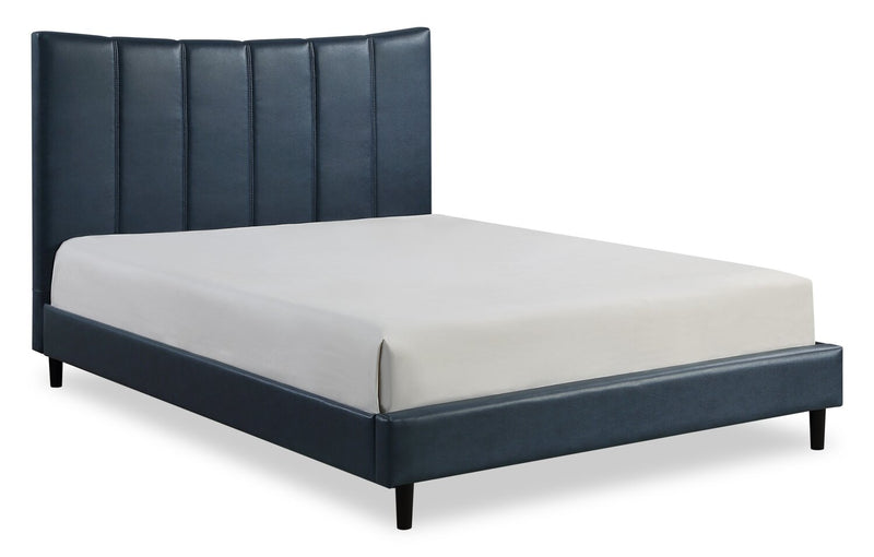Paseo Platform Bed in Navy Vegan-Leather Fabric - Queen Size