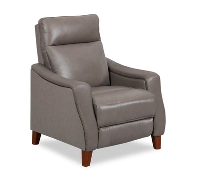 Natalie 32.5" Top-Grain Genuine Leather Pushback Reclining Chair with Wood Legs - Grey | Fauteuil à inclinaison par poussée Natalie de 32,5 po en cuir véritable de qualité supérieure avec pattes en bois - gris