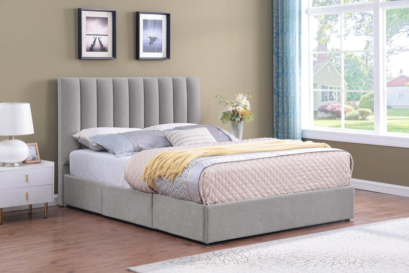 Amos Upholstered Headboard in Grey Fabric, Channelled - King Size