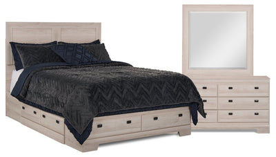 Yorkdale 5pc Bedroom Set with 6-Drawer Storage Bed, Dresser & Mirror, White - Queen Size | Ensemble de chambre à coucher Yorkdale 5 pièces avec lit de rangement à 6 tiroirs, commode et miroir…