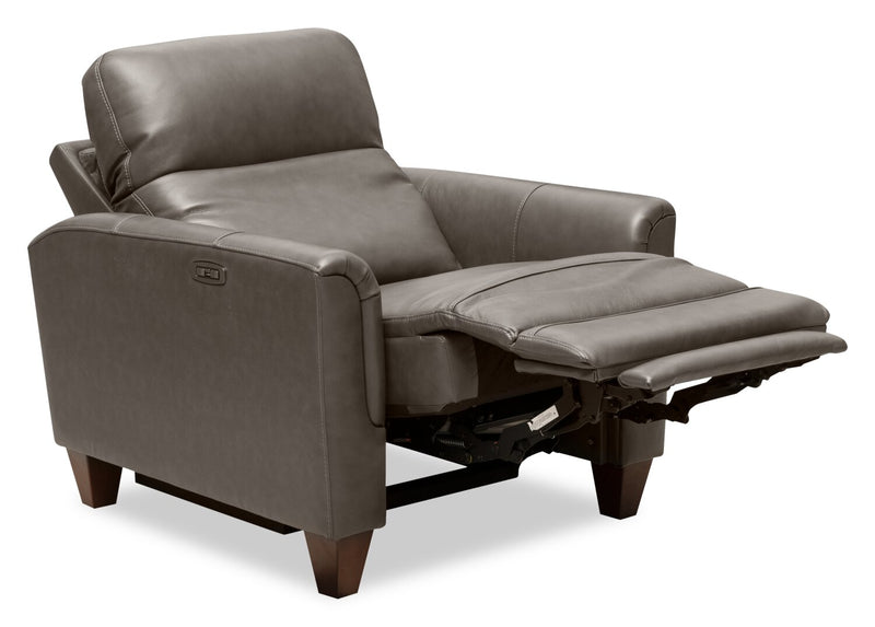 Bryce 35.5\" Top-Grain Genuine Leather Power Reclining Chair with Power Headrest - Grey
