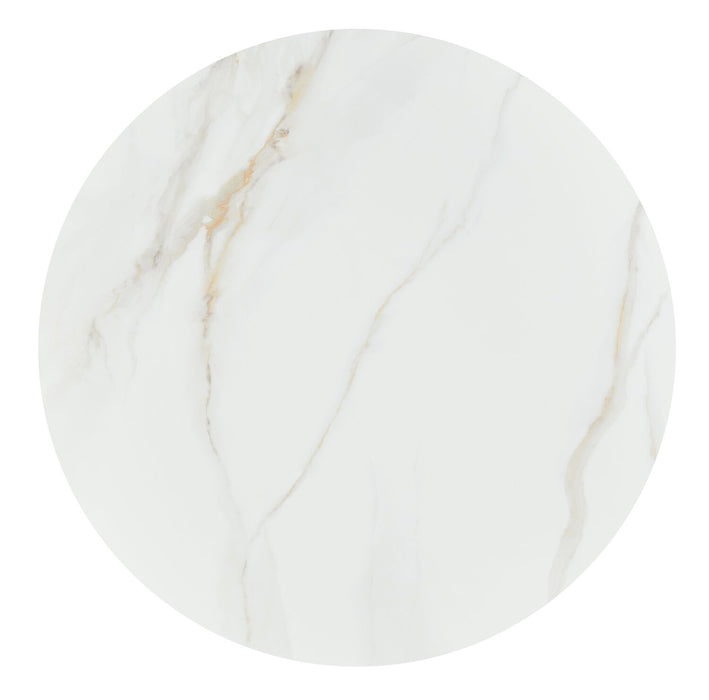 Kort & Co. Capri 32” Modern Round Coffee Table with White Sintered Stone Top and Casters - Black and Gold