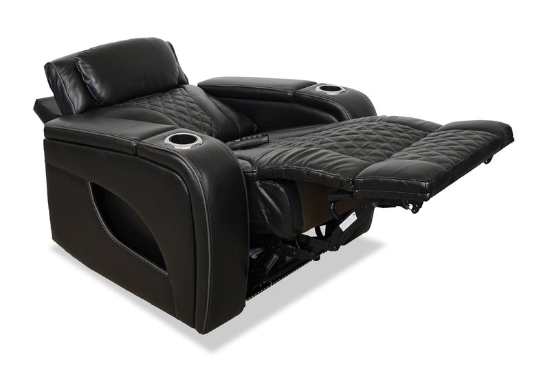 Elite 38\" Genuine Leather Massage Power Reclining Chair with Immersive Audio and Power Headrest - Black