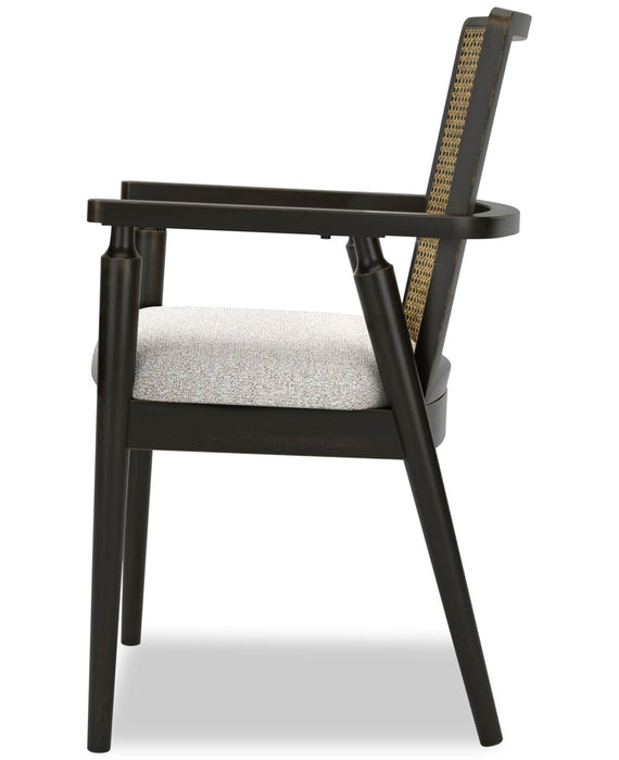 Shaw Dining Arm Chair with Polyester Fabric, Cane-Look Woven Back - Black