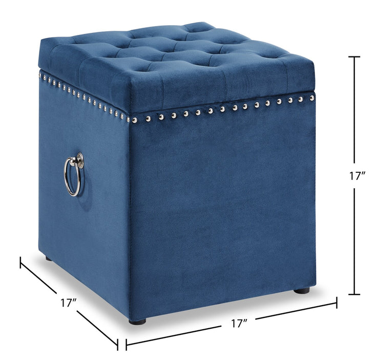 Yukon 17\" Square Velvet Storage Ottoman - Navy