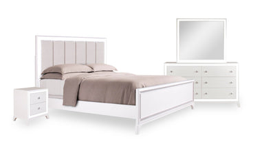 Halo 6pc Bedroom Set with Bed, Dresser, Mirror & Nightstand, LED, Glam, White - King Size | Ensemble de chambre à coucher Halo 6 pièces somptueux avec lit, commode, miroir, table de nuit et éclairage à DEL, blanc - format très grand lit