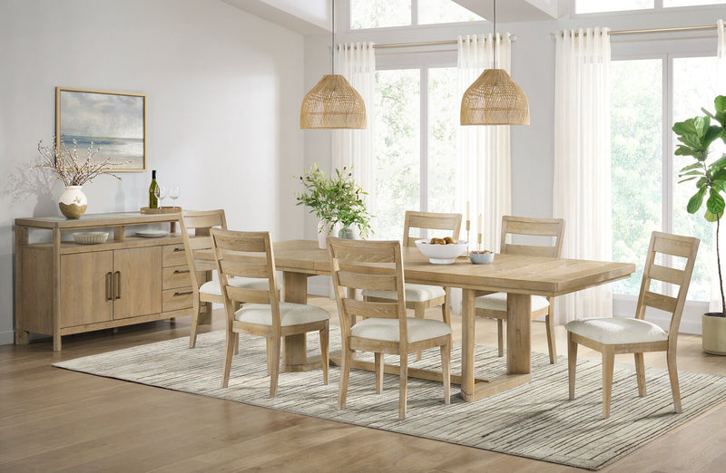 Aspen Dining Chair with Fabric Seat, Slat-Back - Natural