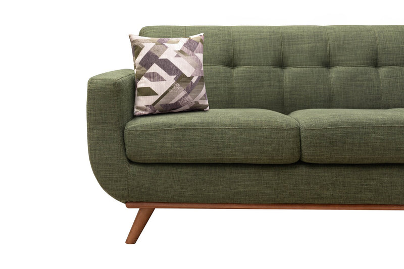 Kort & Co. Freeman 88\" Linen-Look Fabric Sofa with Wood Base and Tufted Back Cushions - Avocado Green