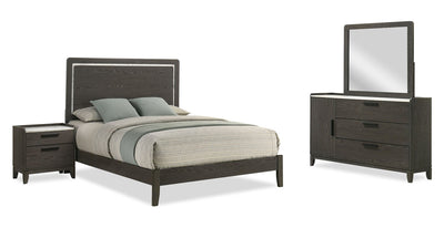Sable 6pc Bedroom Set with Bed, Dresser, Mirror & Nightstand, Dark Grey - Queen Size | Ensemble de chambre à coucher Sable gris foncé 6 pièces avec lit, commode, miroir et table de nuit - format grand lit