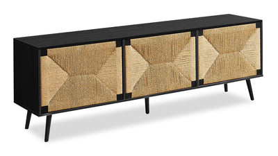 Jersey 71" Tv Stand with Seagrass-Look Cabinet Doors for TVs up to 70" - Black | Meuble pour téléviseur Jersey de 71 po avec portes d’armoires d’apparence ruppie maritime pour téléviseurs jusqu’à 70 po - noir