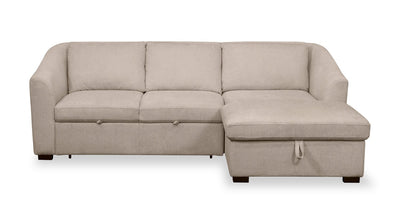 Envy 2-Piece Right-Facing Chenille Fabric Sleeper Sectional with Storage Chaise - Almond Beige | Sofa-lit sectionnel de droite Envy 2 pièces en tissu de chenille avec fauteuil long de rangement - beige amande