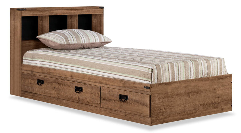 Driftwood Mates Bed 5pc Set with Storage Headboard, Dresser & Mirror, Brown - Twin Size