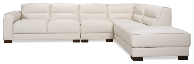 Citadel 3-Piece Right-Facing Top-Grain Genuine Leather Sectional with Wood Legs - Frost White