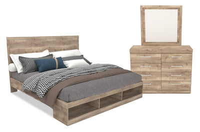 Oakley 5pc Bedroom Set with Storage Bed, Dresser & Mirror, Made in Canada, Natural - King Size | Ensemble de chambre à coucher Oakley 5 pièces fabriqué au Canada avec lit de rangement, commode et miroir, naturel - format très grand lit