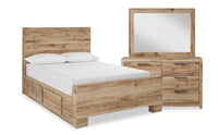 Derekson 5pc Bedroom Set with Side Storage Bed, Dresser & Mirror, Natural - Full Size