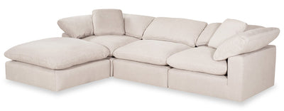 Eclipse Modular 4-Piece Linen-Look Fabric Sectional with Ottoman and Reversible Feather Down Cushions - Linen White | Sofa sectionnel modulaire Eclipse 4 pièces en tissu d’apparence lin avec pouf et coussins réversibles en duvet et plumes - blanc lin