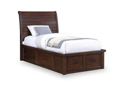Sonoma Platform Two-Sided Storage Bed with Headboard & Frame, Mango Brown - Twin Size | Lit plateforme Sonoma avec rangement des 2 côtés, tête de lit et cadre de lit, brun manguier - format lit simple