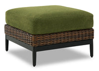 Tofino Outdoor Patio Ottoman - Resin Wicker & Aluminum - UV & Weather Resistant - Green/Brown/Black