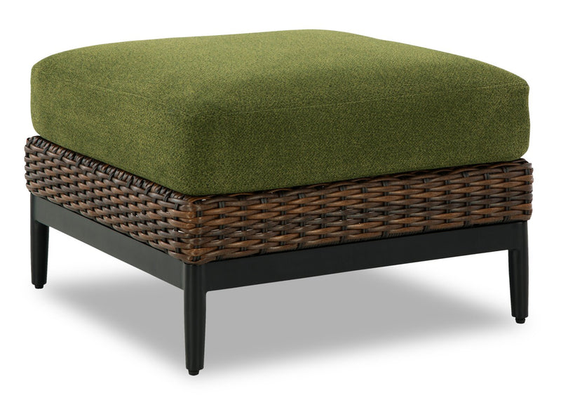 Tofino Outdoor Patio Ottoman - Resin Wicker & Aluminum - UV & Weather Resistant - Green/Brown/Black