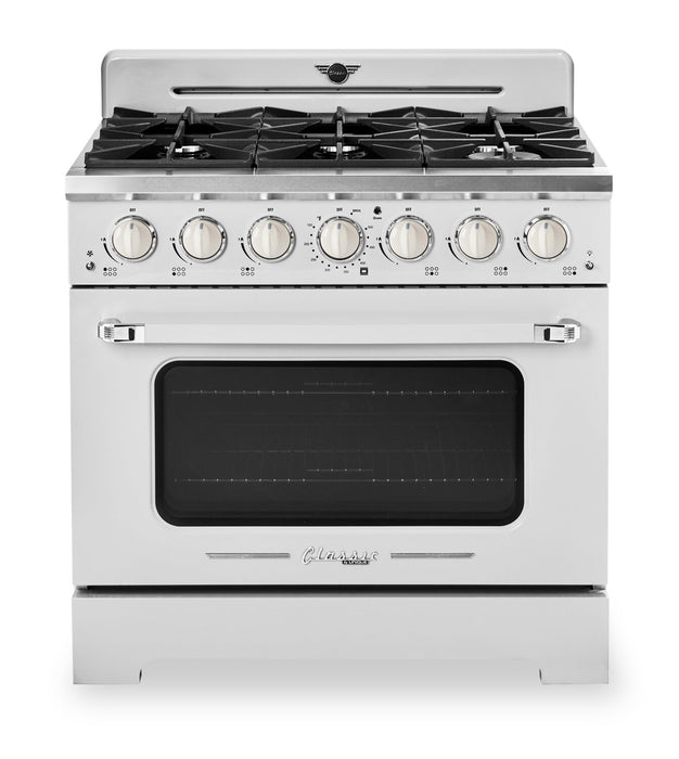 Classic Retro by Unique 36\" 5.2 Cu. Ft. 6-Burner Gas Range with Convection - Marshmallow White - UGP-36CR W