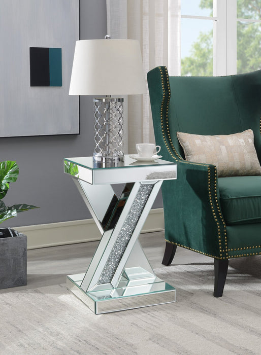 Lydia 12\" Mirrored Accent Table with Crystals - Silver