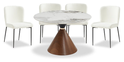 Alwin 5pc Dining Set with Table & 4 Chairs, Sintered Stone Top, Metal, 47.25"W Round - Brown/White | Ensemble de salle à manger Alwin 5 pièces en métal avec table ronde de 47,25 po (L), dessus en pierre frittée et 4 chaises - brun et blanc