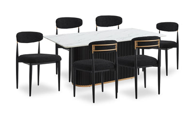 Kort & Co. Capri 7pc Dining Set with Table & 6 Chairs, Gold Accent, Pedestal Base, 72"W - Black | Ensemble de salle à manger Capri de Kort & Co. 7 pièces avec table de 72 po (L), touches dorées, base piédestal et 6 chaises - noir