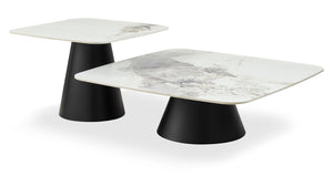Hazel 39.5” Modern 2-Pack White Sintered Stone Top Coffee + End Table - Black and White