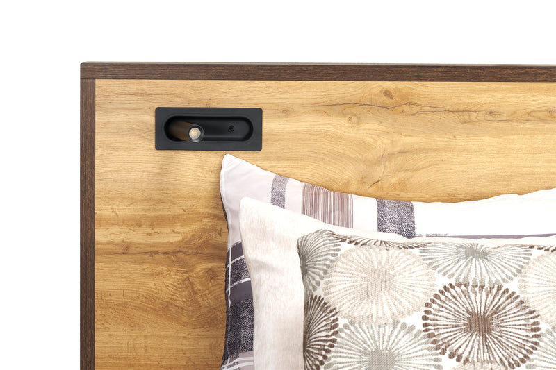 Silas Platform Bed with Headboard & Frame, LED, Rustic Brown - Queen Size