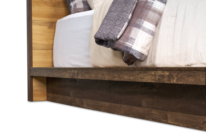 Silas Platform Bed with Headboard & Frame, LED, Rustic Brown - Queen Size