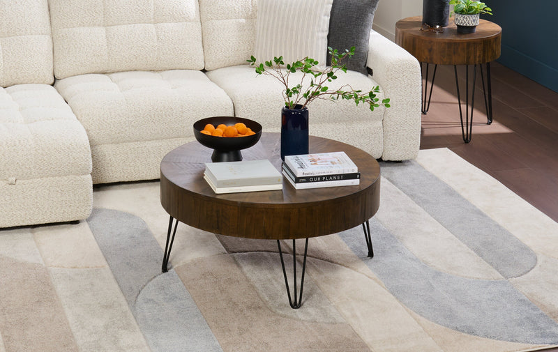 Kort & Co. Sol 38” Rustic Round Solid Pine Wood Coffee Table - Brown