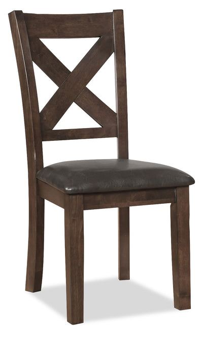 Talia Dining Chair with Vegan-Leather Fabric, Cross-Back - Grey/Brown | Chaise de salle à manger Talia en tissu de cuir végétalien avec dossier entrecroisé - gris-brun