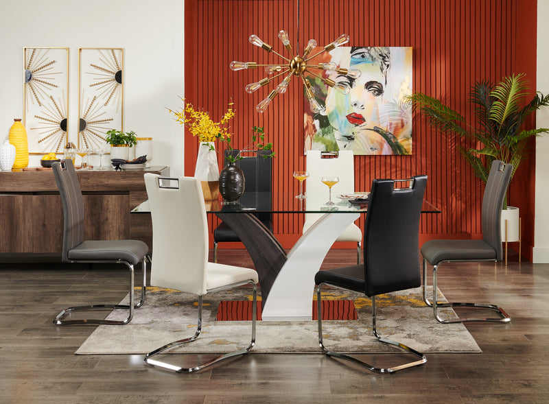 Tuxedo Dining Table with Glass Top, Pedestal Base, 72\"W - Grey & White