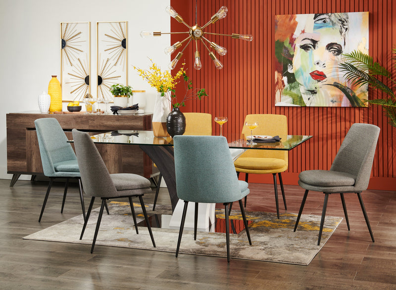 Tuxedo Dining Table with Glass Top, Pedestal Base, 72\"W - Grey & White