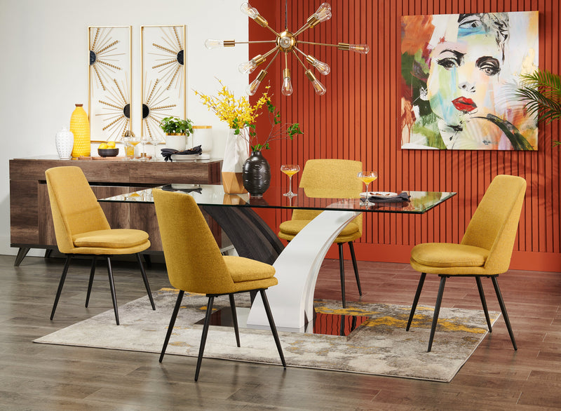 Tuxedo Dining Table with Glass Top, Pedestal Base, 72\"W - Grey & White