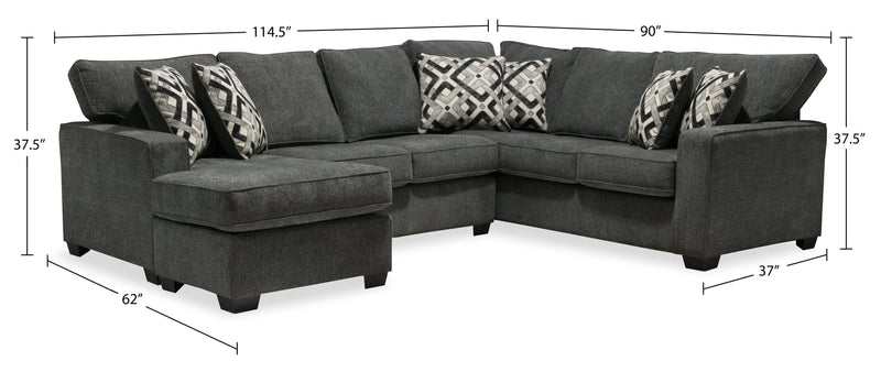 Made in Canada Verona 2-Piece Right-Facing Linen-Look Fabric Sectional with Removable Cushions - Charcoal Grey