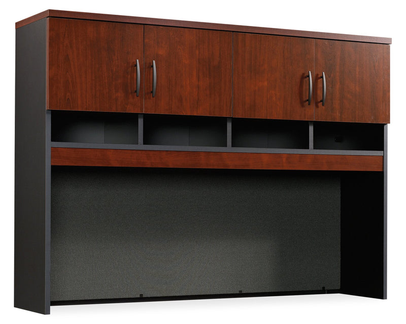 Via 59.45\" Commercial Grade Credenza Hutch with Cabinets & Cubbyholes - Cherry & Grey